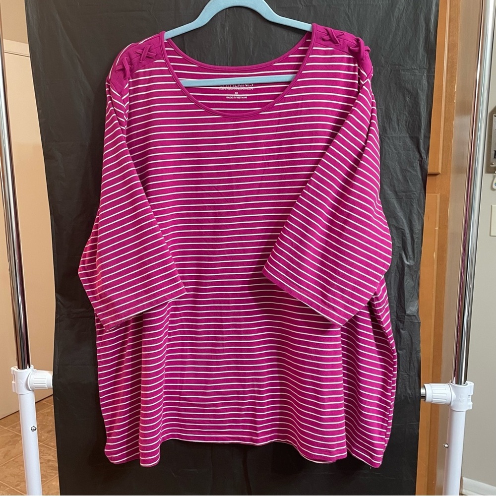 Catherines Pink 3X Oversized 3/4 Sleeve T-Shirt Nautical Summer Resort Vacation